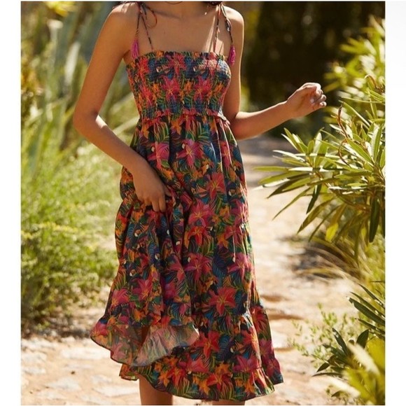 Anthropologie Farm Rio Island Cover-Up Midi Dress in Tropical Jungle Size Small - Picture 1 of 10